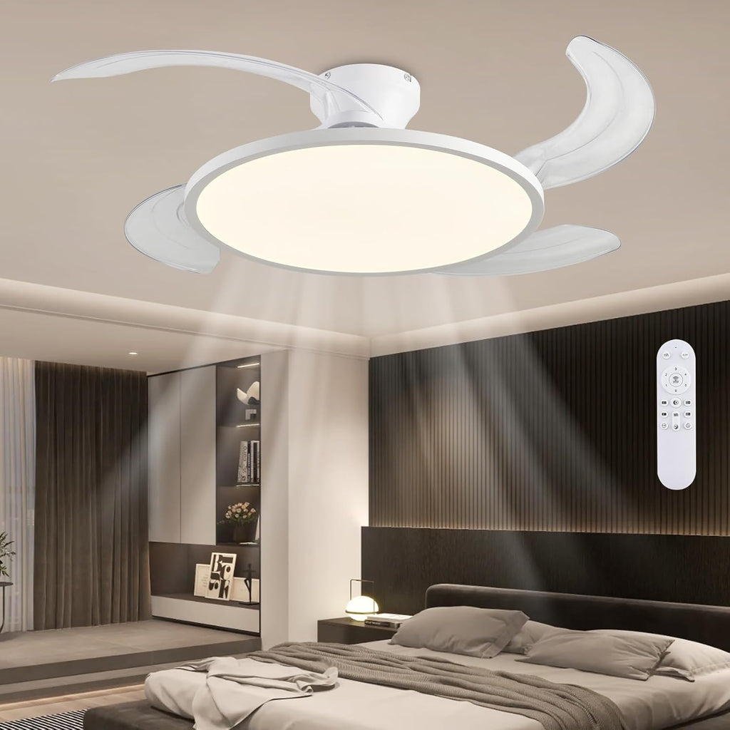 42" Flush Mount Retractable Ceiling Fan with Light & Remote