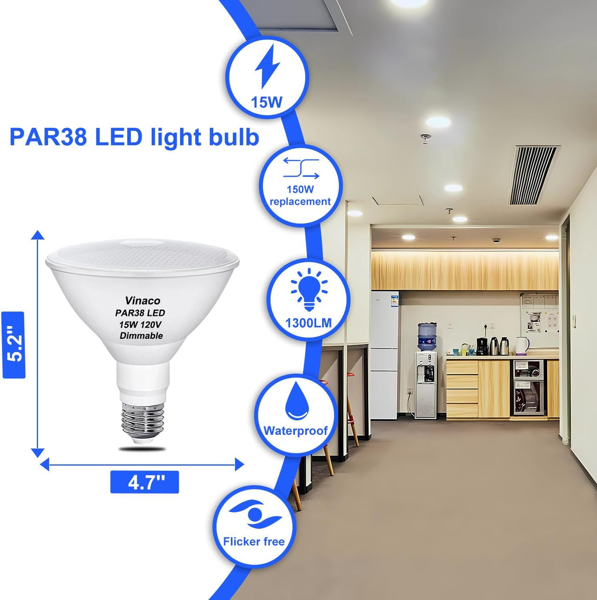 Waterproof PAR38 LED Flood Light Bulb Dimmable 15W 120V 5000K