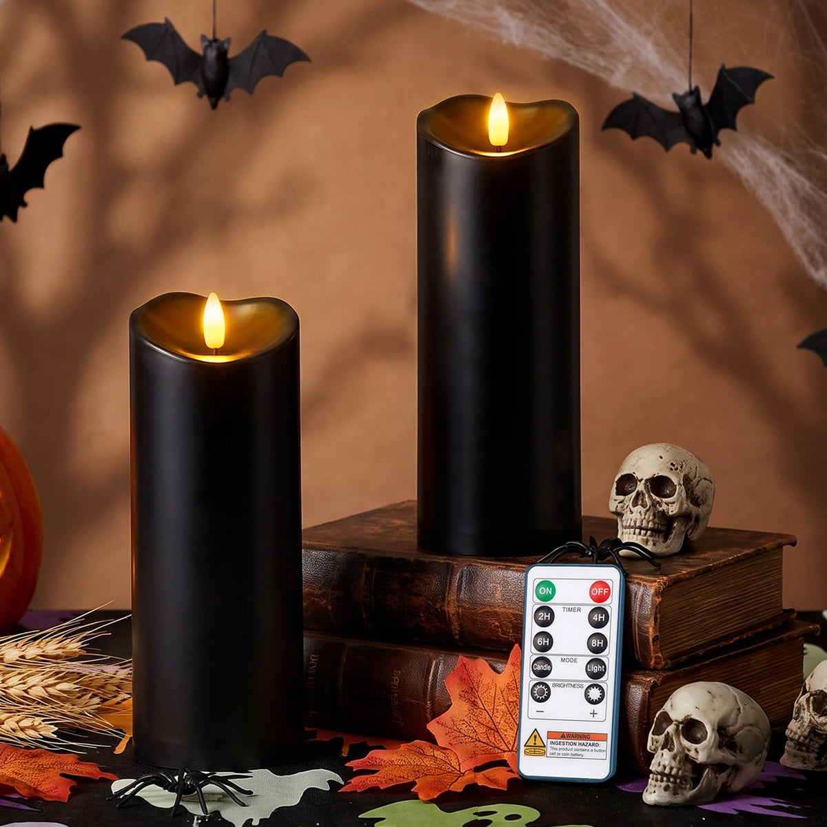 Black 8"x3" Outdoor Waterproof Flameless Candles with Remote Timer