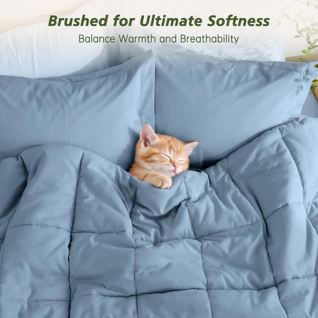 Comforter Set with Sheets - 7 Pieces Bed in a Bag Blue Bedding Sets