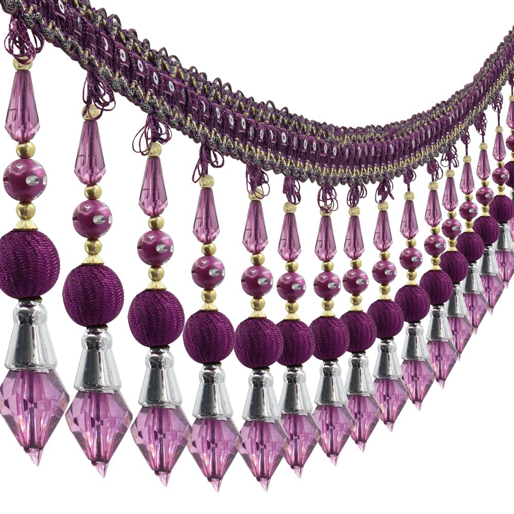Beading Fringe Trimming Long Beads Tassel Curtain Trim Ribbon Trim for Cover Edge Decorative (Purple) - 3yards