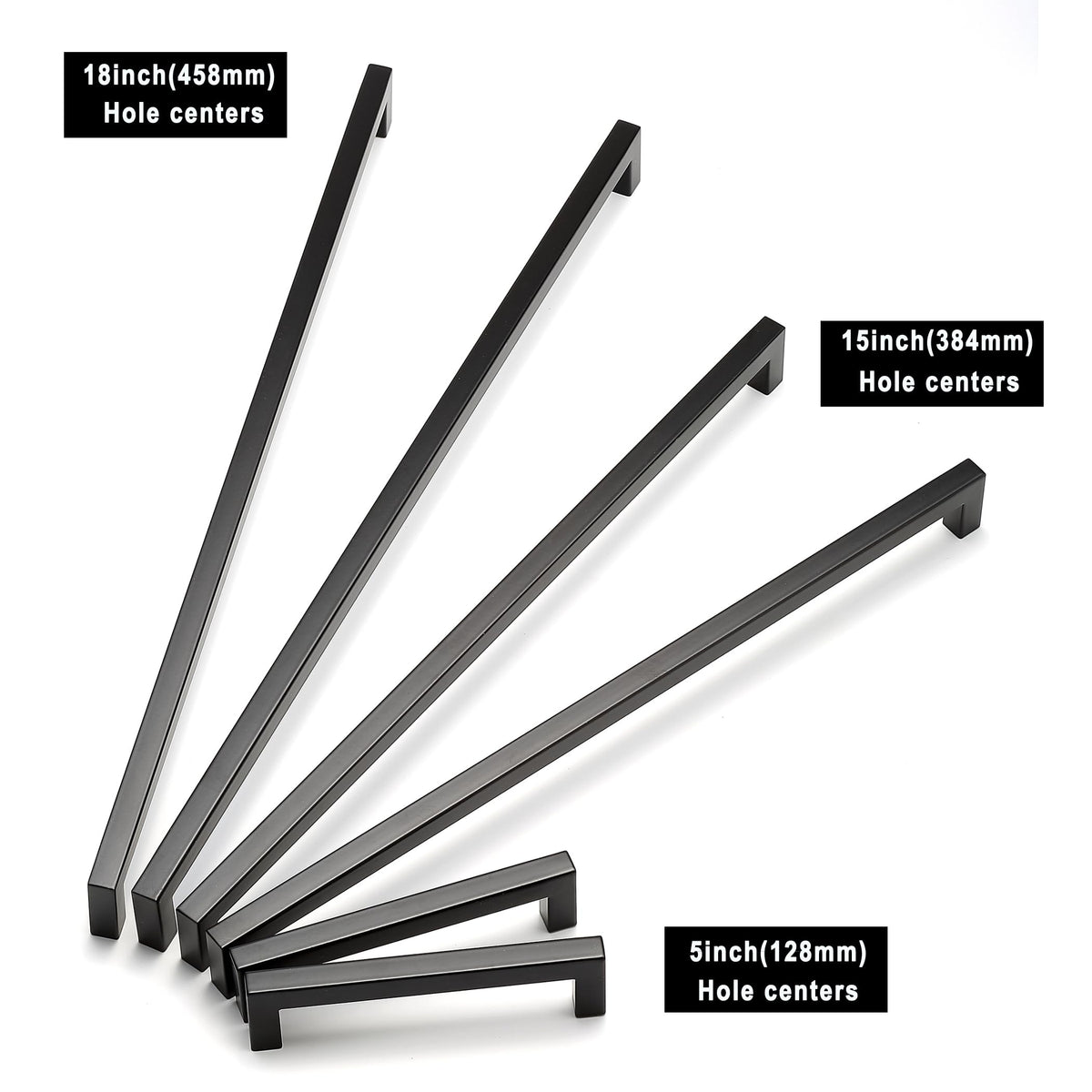 10 Pack 18 Inch Matte Black Cabinet Pulls, Square Drawer Handles