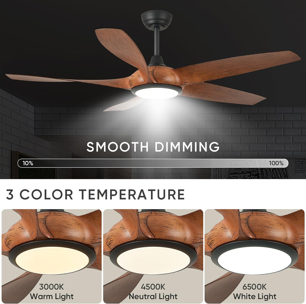 52-Inch Modern Indoor Outdoor Ceiling Fan with Lights and Remote