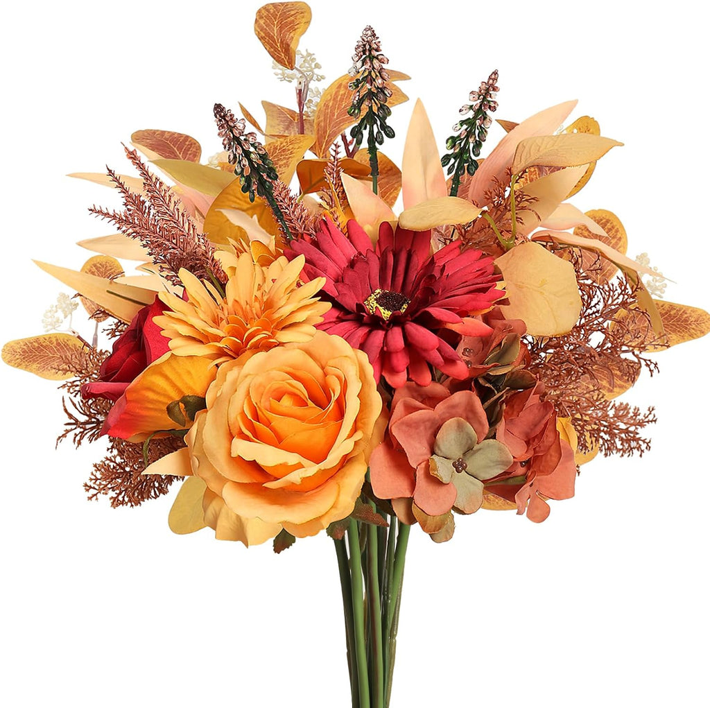 Artificial Fall Flowers Bouquet for Decoration, Fall Fake Silk Flower Arrangements Faux Autumn Flowers Fall - Set of 16