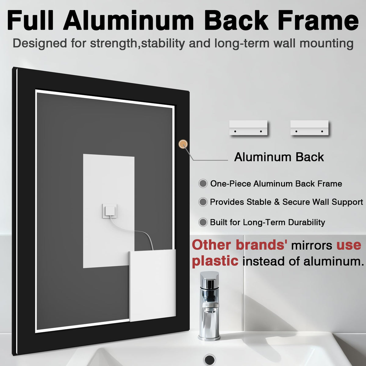 40x24 LED Bathroom Mirror - Black Aluminum Framed