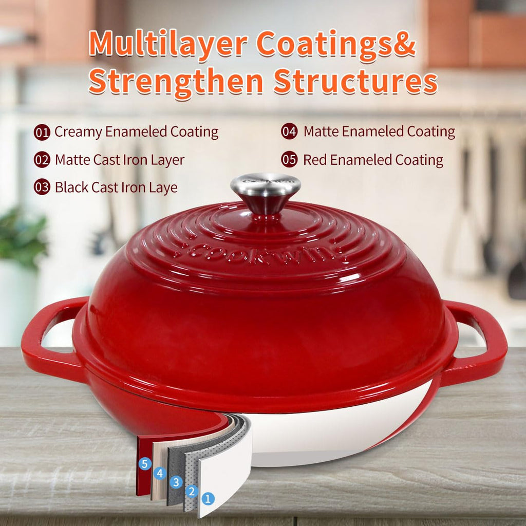 6 QT Enameled Cast Iron Bread Oven with Lid for Sourdough Baking