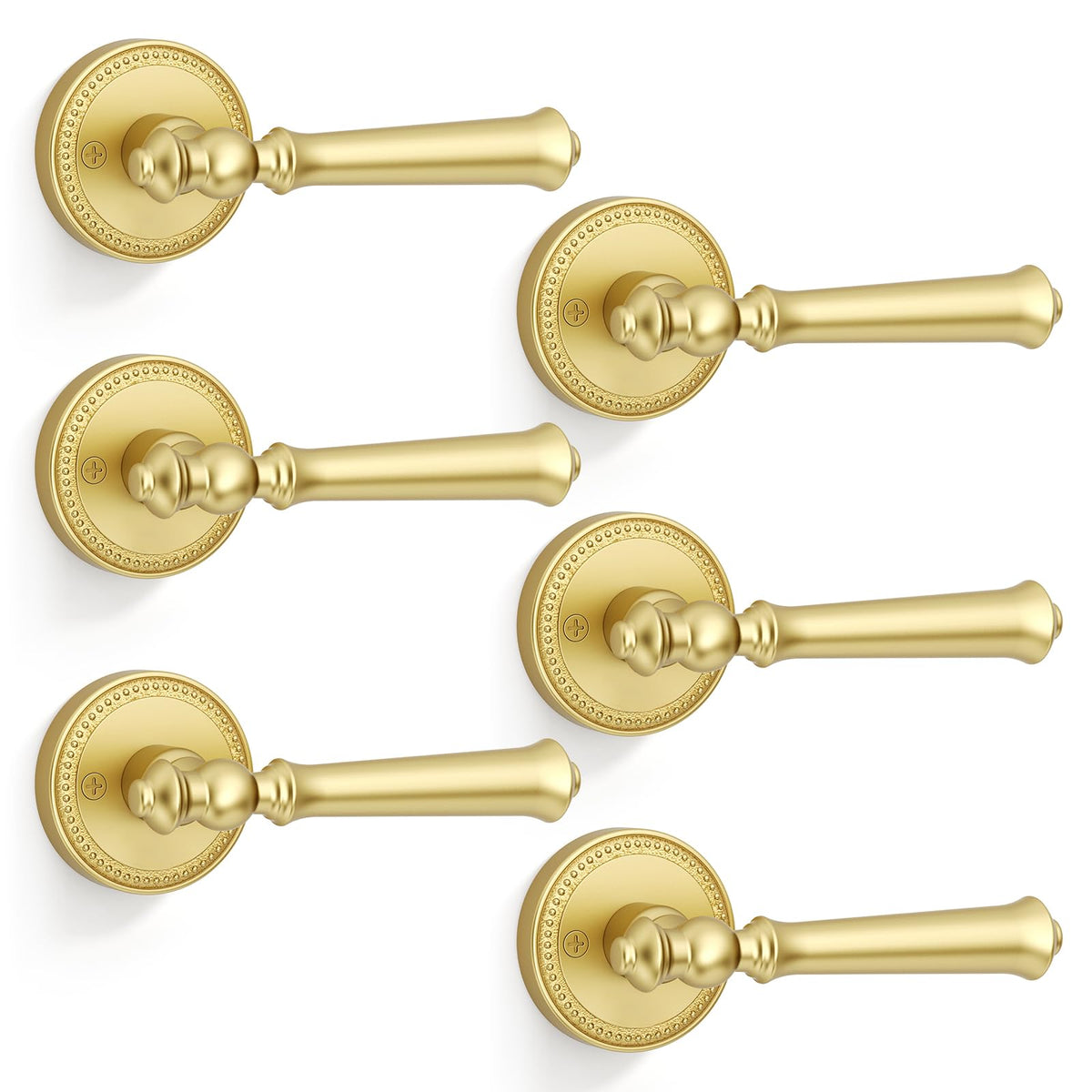 6 Pack Brushed Gold Passage Interior Door Handles