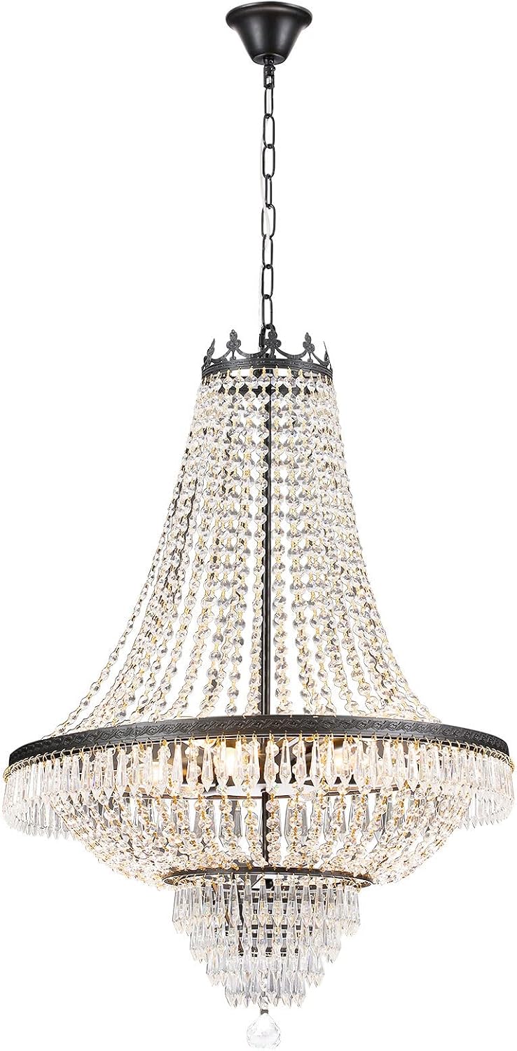 9-Light French Empire Country Crystal Chandelier, Traditional Fixture for Dining