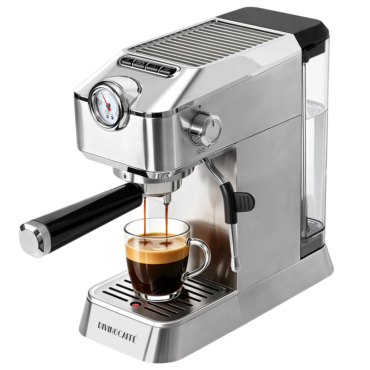Compact Espresso Machine with Milk Frother and Pressure Gauge, 20 Bar Pump