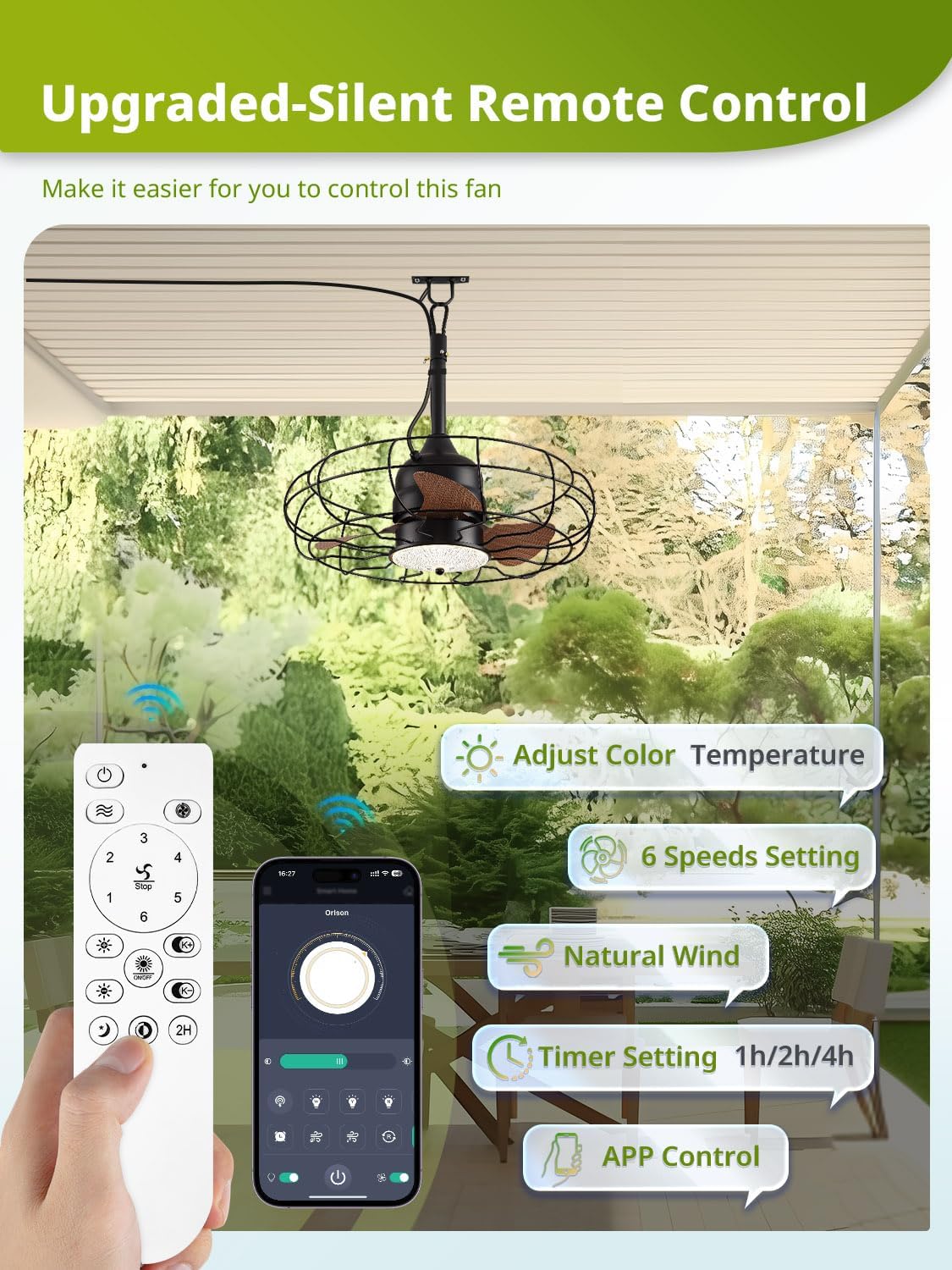 21" Outdoor Ceiling Fan with Light & Remote