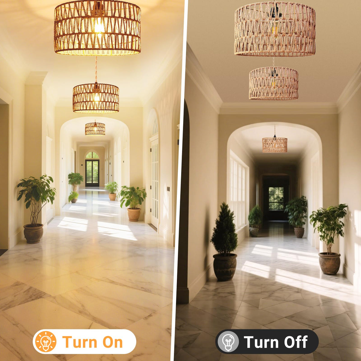 Hanging Light Ceiling Lamp Pendant Lights Rattan Hanging Lamp with Plug in Cord Bedroom Kitchen Indoor Hanging Lamp