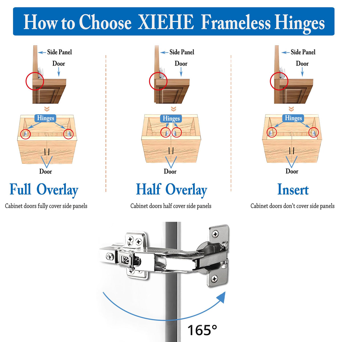 165 Degree Soft Close Inset Frameless Hinges 2 Pack, Cabinets Door Brushed Nickel Flush Mount Clip-on Hinge