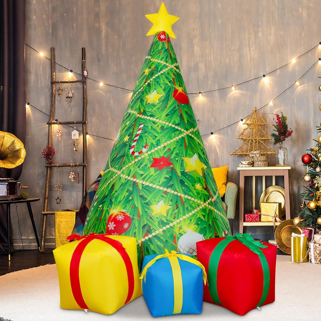 7 FT Christmas Decorations Inflatables Tree Outdoor Blow Up Yard Gift Box with Built-in LEDs for Indoor Party Garden