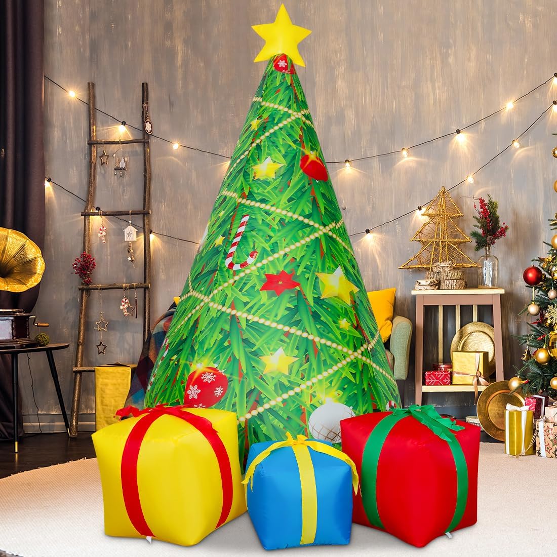 7 FT Christmas Decorations Inflatables Tree Outdoor Blow Up Yard Gift Box with Built-in LEDs for Indoor Party Garden