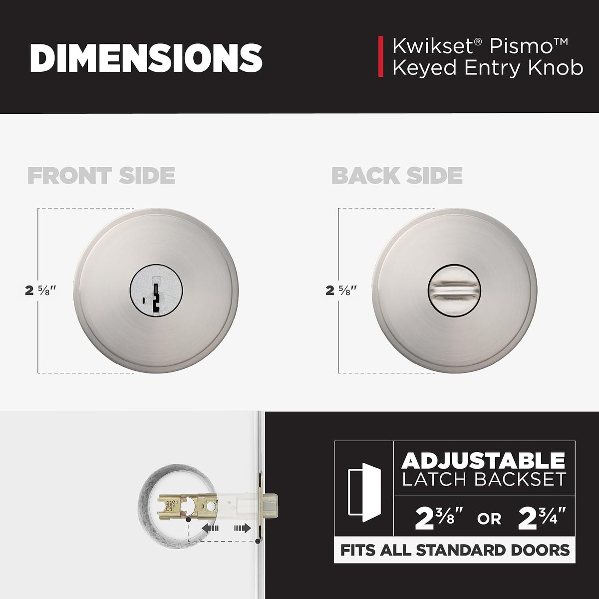 Pismo Round Entry Doorknob with Lock and Key, Secure Keyed Handle Exterior Doorknob, Front Entrance and Bedroom