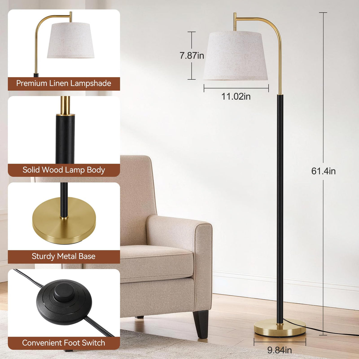 Wood Floor Lamp, Mid Century Modern Standing Lamps