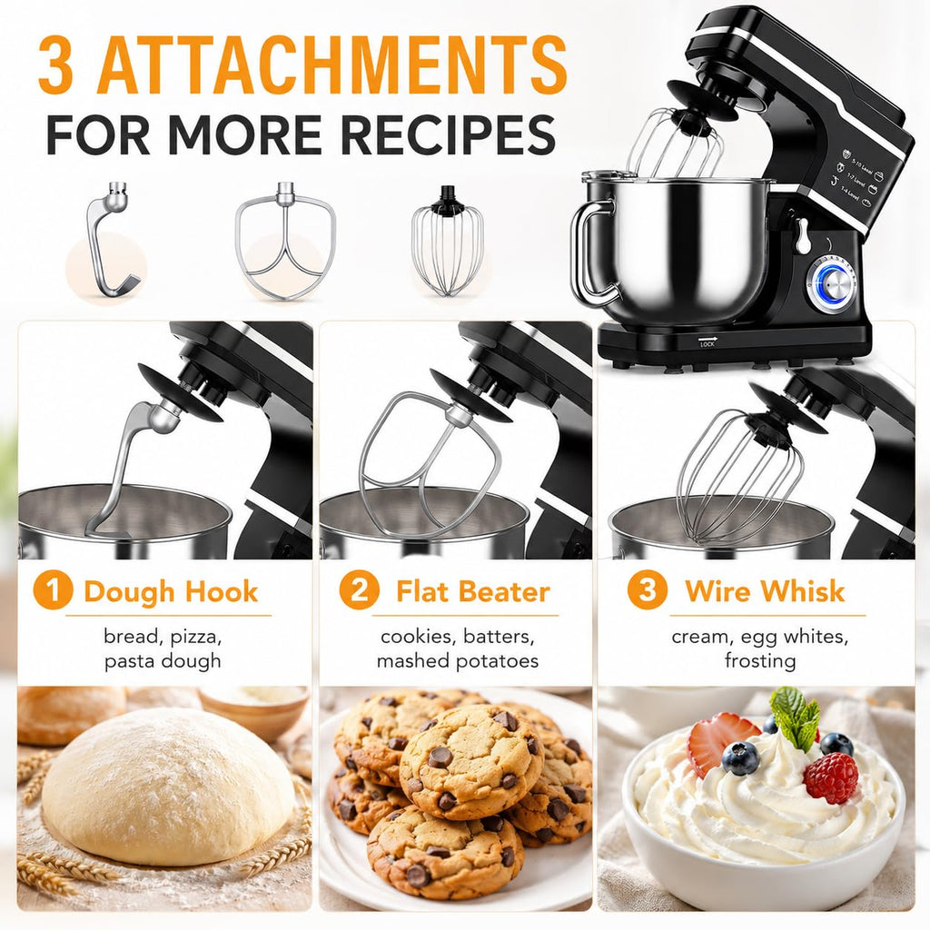 7.5 QT Stand Mixer, 10-Speed Tilt-Head Electric Mixer with Stainless Steel Bowl, Dough Hook, Whisk, Beater, Splash