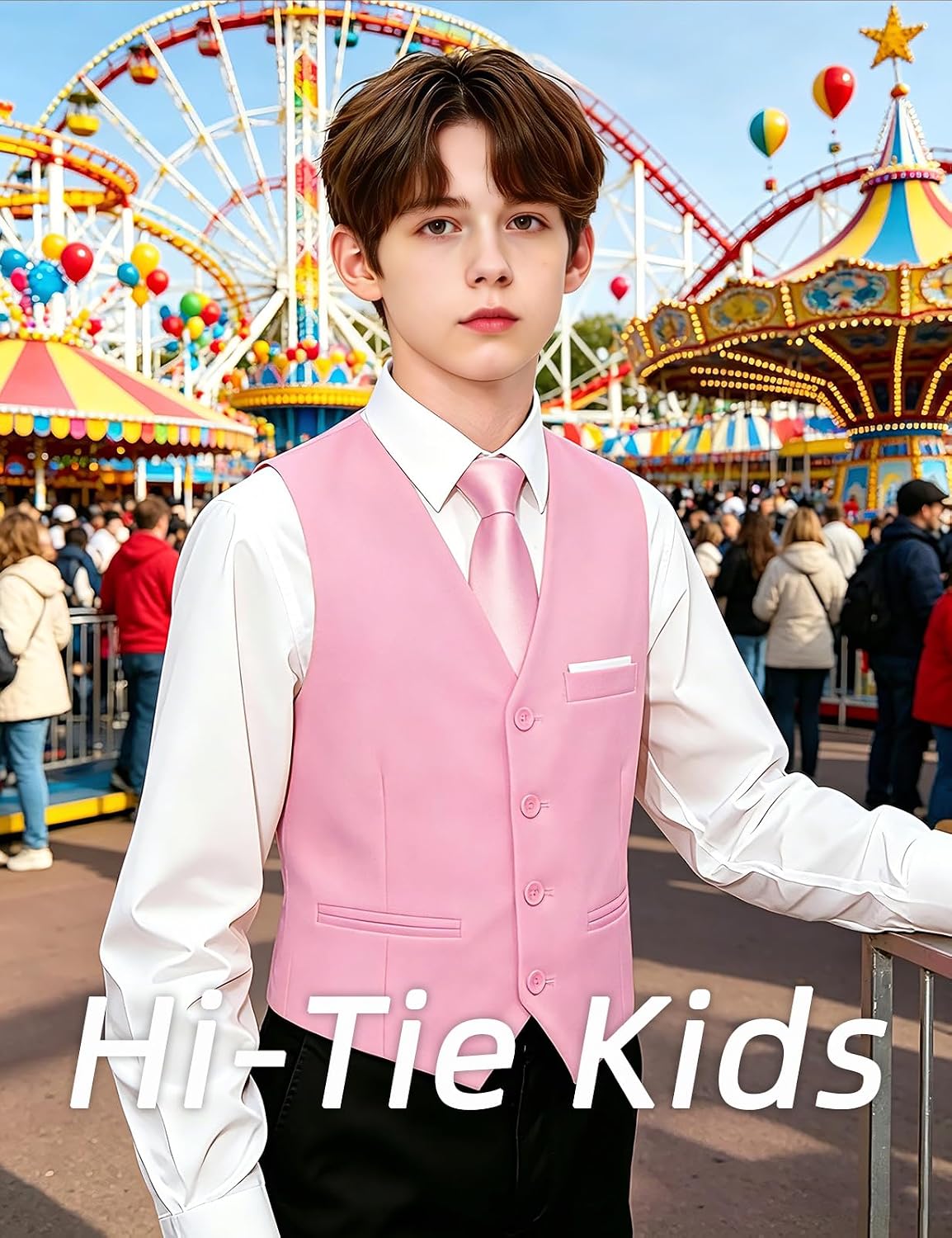 Boys Vest Solid Suit Vest for Boy 4 Buttons V Neck Formal Kids Vests Party