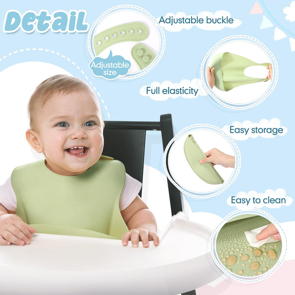 12 Pcs Silicone Bibs for Baby Waterproof Silicone Bib, Fresh Color
