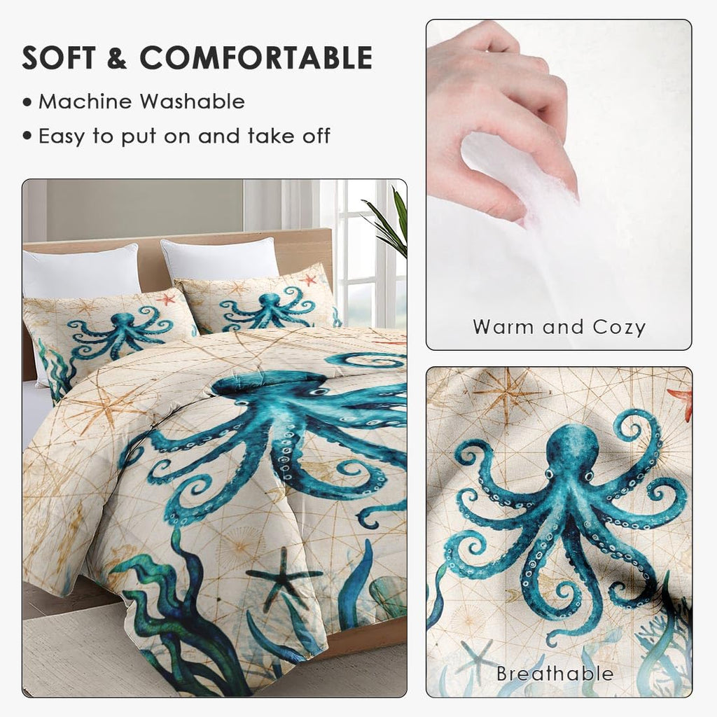 Comforter Set, 3 Pieces Ocean Beach Bedding, All Season