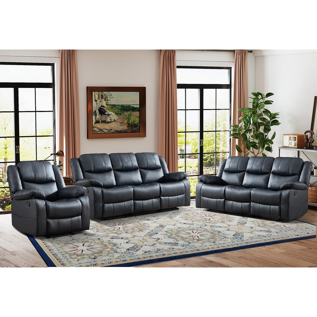 Faux Leather Manual Living Room Furniture Set, Includes 1 Reclining 1 Seat Chair and Two 3 Seat Couch, Mid-Century