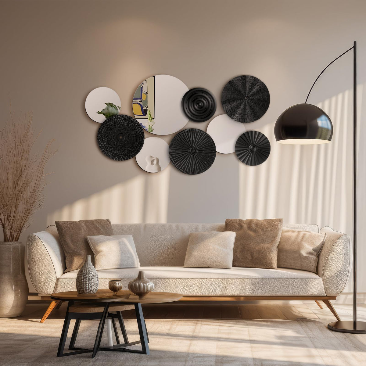 9 Pcs Black Mirror Wall Decor Metal Round