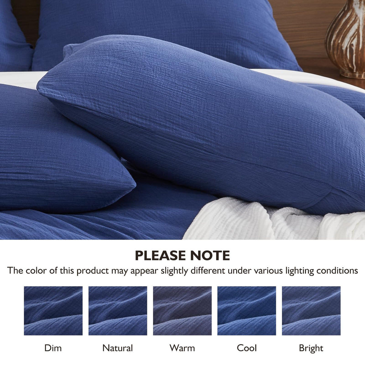 Muslin Cotton Duvet Cover Set Linen Like Navy