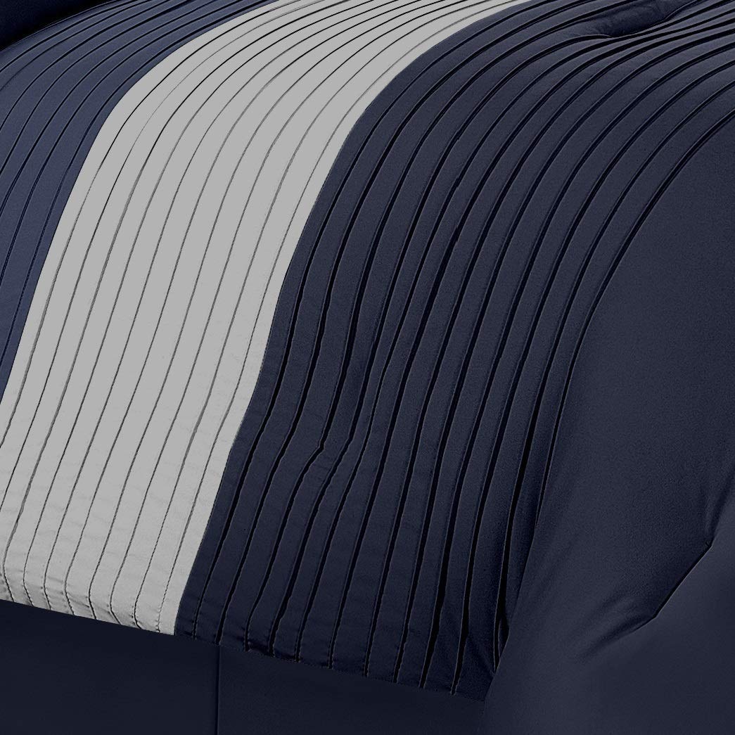 Loft 8-Piece Striped Comforter Set, Navy/Gray/Blue
