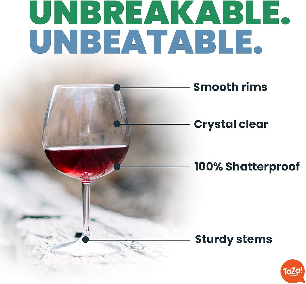 Unbreakable Red Wine Glasses with Stem 22oz Set of 4, Shatterproof Tritan Plastic Stemmed Outdoor Glasses, Reusable & Dishwasher Safe, Hot Tub, Travel, Camping, Beach & Pool Wine Glasses