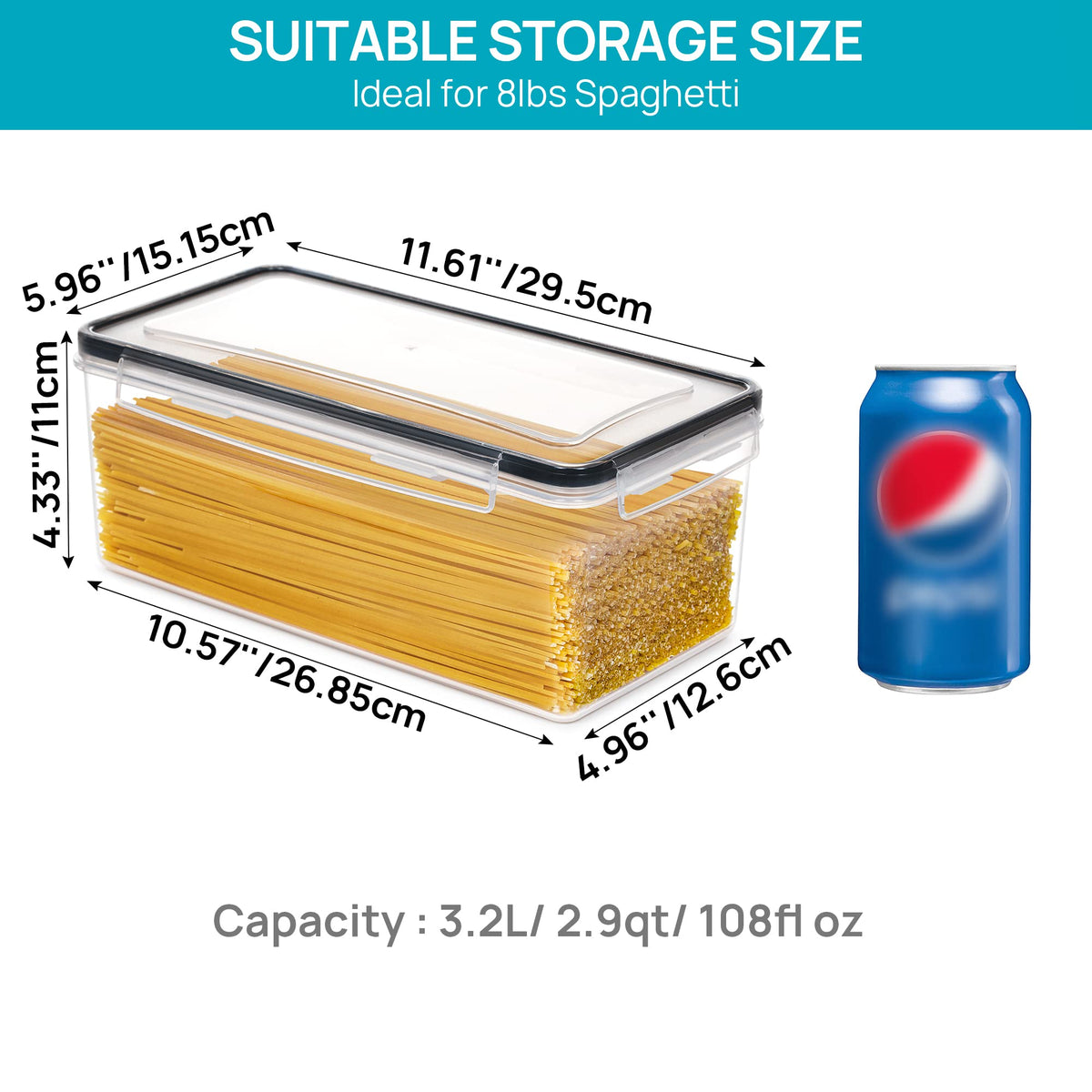 Pasta Storage Containers, 4 Pack, 3.2L Airtight Canisters