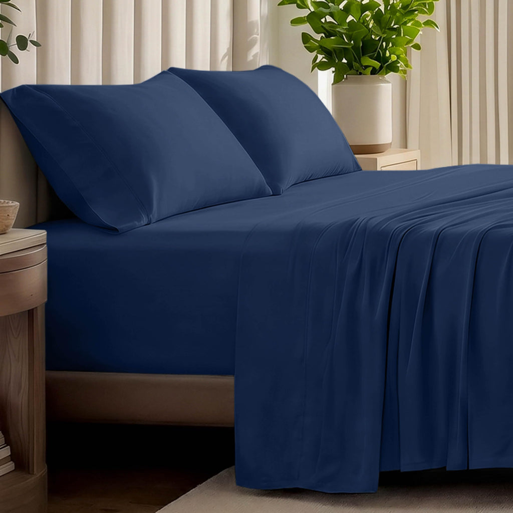 100% Organic Cotton Jersey Sheet Set (, Dark Blue)