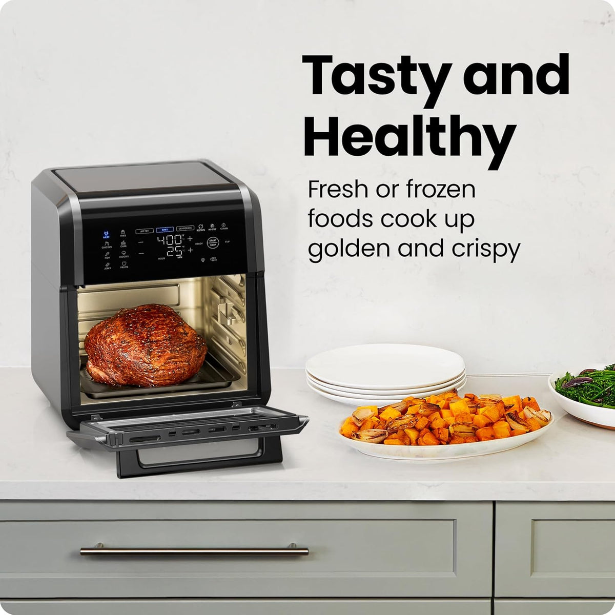 12-Quart 5-in-1 Air Fryer Oven with Digital Timer, Touchscreen, and 12 Presets - Family Size Countertop Convection