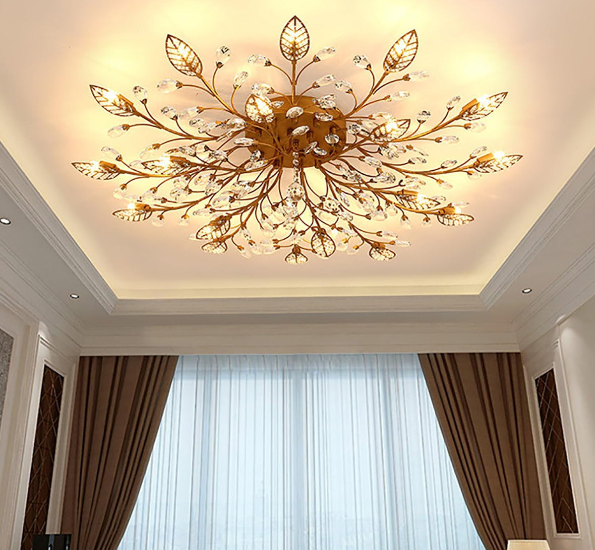 Gold Semi Flush Crystal Ceiling Light for Modern Living Spaces