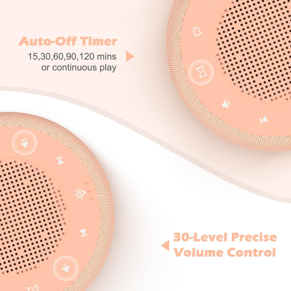 Sound Machine & Alarm Clock 2-in-1, Bedroom Sleep Clock, Peach