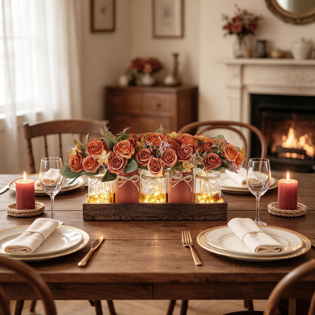Fall Table Centerpieces Decor with Mason Jar Lights