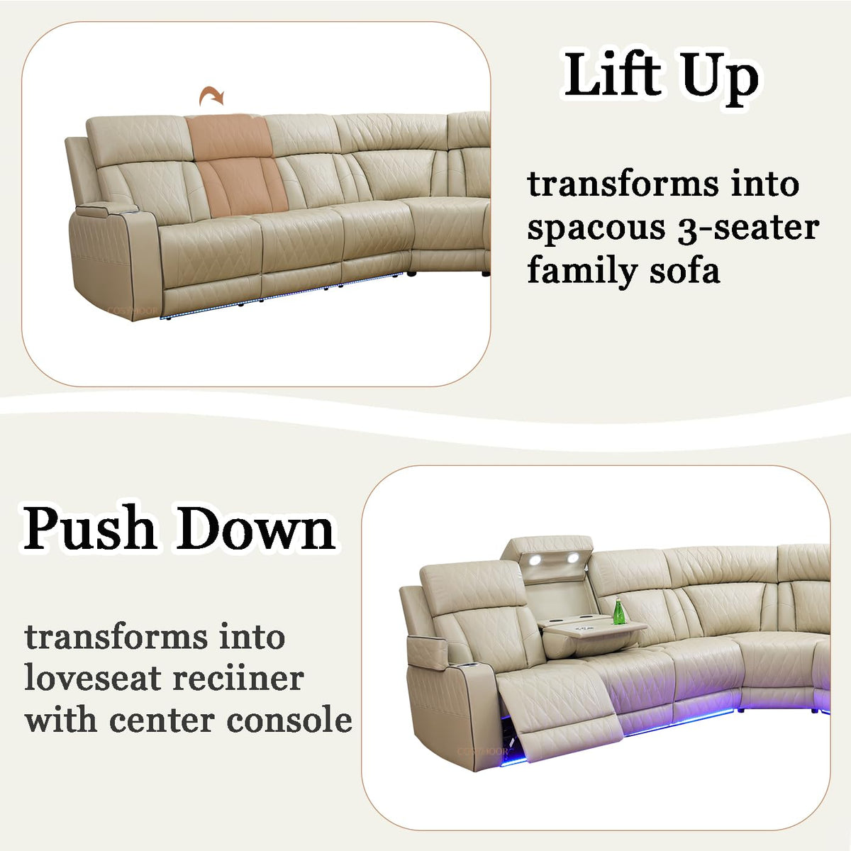 Living Room Furniture Sets, Power Recliner Sectional Sofa with LED Light