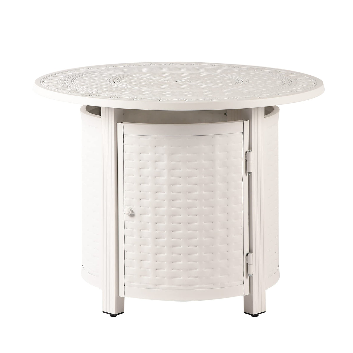 Round 34 in. x 34 in. Aluminum Propane Fire Pit Table with Glass Beads, Two Covers, Lid, 37, 000 BTUs in White Finish