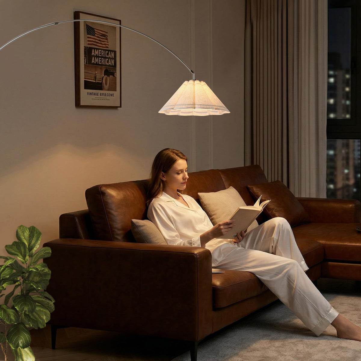 Inspired Arco Style Large Arc Floor Lamp with Natural Marble Base - 81" Tall Adjustable Arched Standing Lamp, Chrome Stainless Steel Over