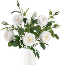 Real Touch White Austin Roses Peonies Artificial Flowers 4 Bouquets Latex Fake Peonies with Long Stem Realistic Faux - Set of 4