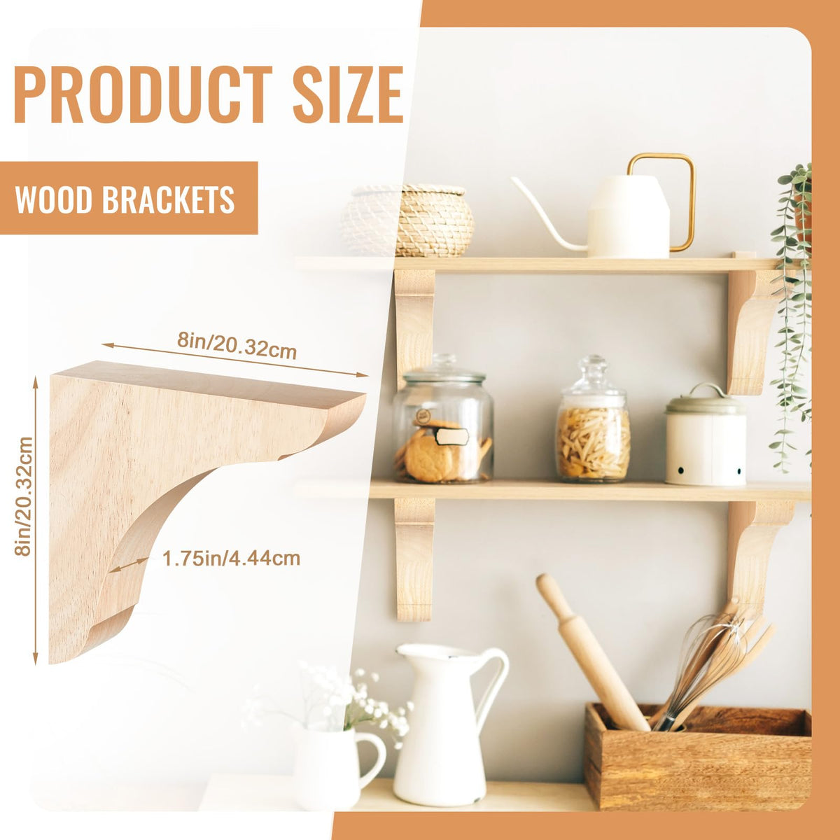 4 Pcs Wood Corbel Wooden Shelf Bracket, 8 x 8 x 1.75 Inches