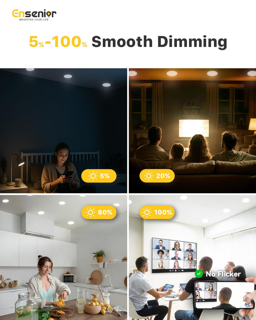 4 Pack 6 Inch LED Recessed Light, 5000K Dimmable Canless Wafer