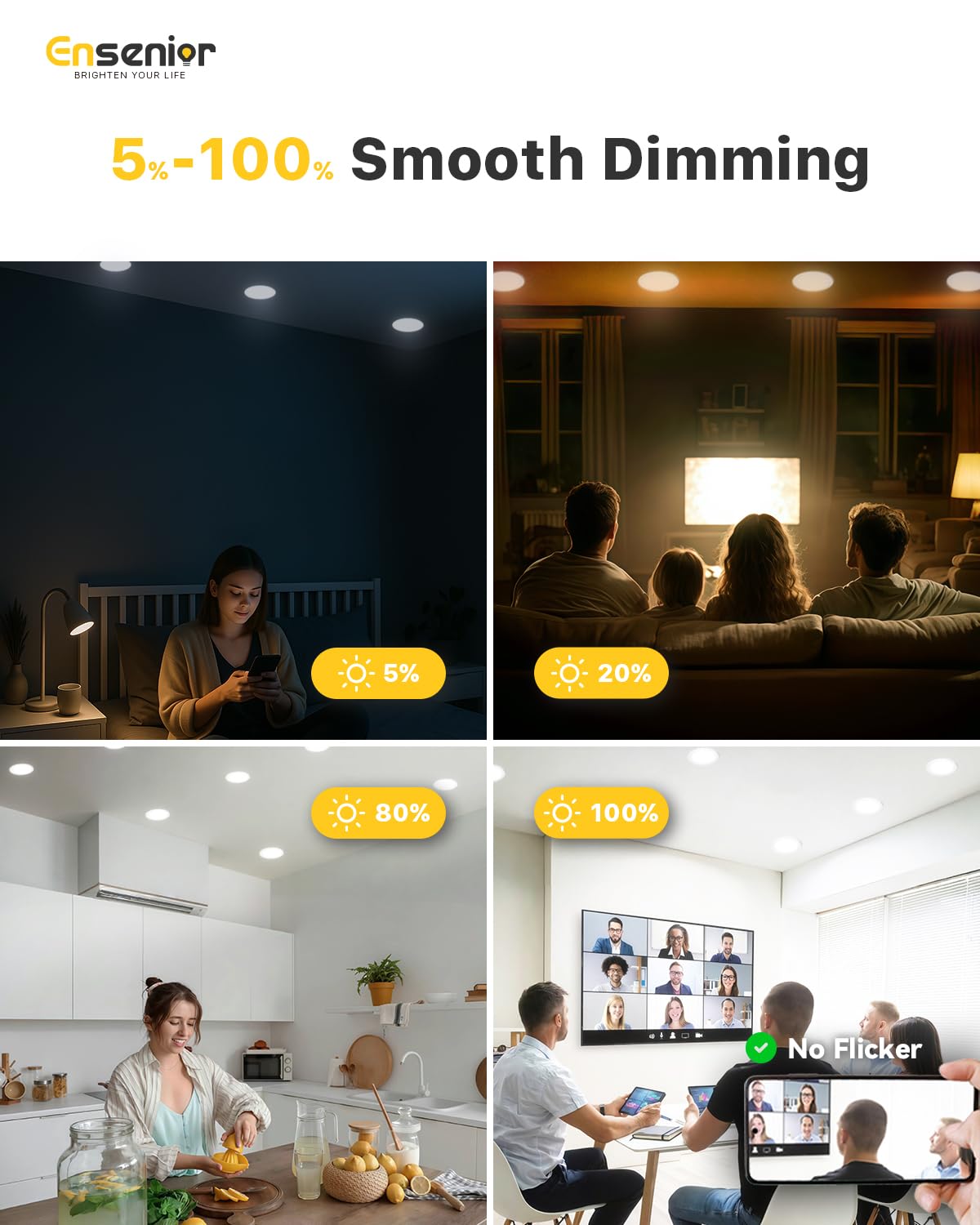 4 Pack 6 Inch LED Recessed Light, 5000K Dimmable Canless Wafer