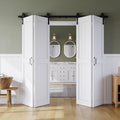 Bifold Barn Door 60" x 84", MDF Bi-Fold Sliding Closet Doors with Hardware Kit Included, Pre-Finished Easy Assembly, Water-Proof PVC Surface & Save Space, H-Frame, 68" Track for 4 Doors,White