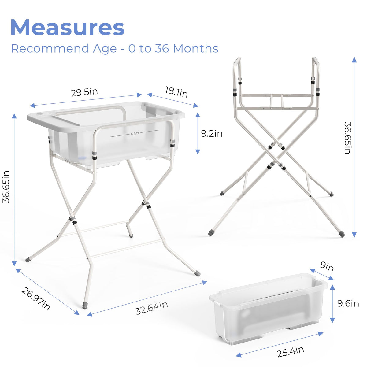 Collapsible Baby Bathtub with Stand - Clear Big Baby Bath Tub with Thermometer | Parents Spine Save Infant Baby Tub