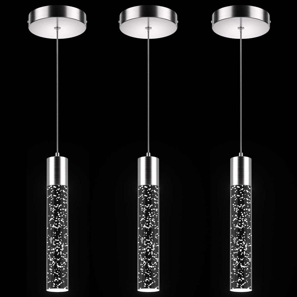 Pendant Lights Kitchen Island, 6500K Modern Kitchen Island Lights Brushed Nickel, 3 Pack Ceiling Lighting Fixtures