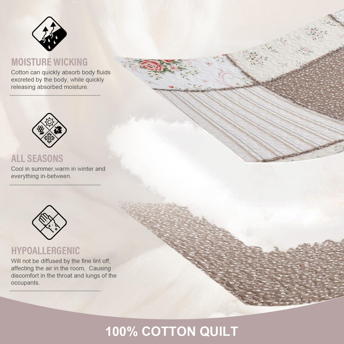 100% Cotton Quilt Set, Reversible Floral Bedspreads