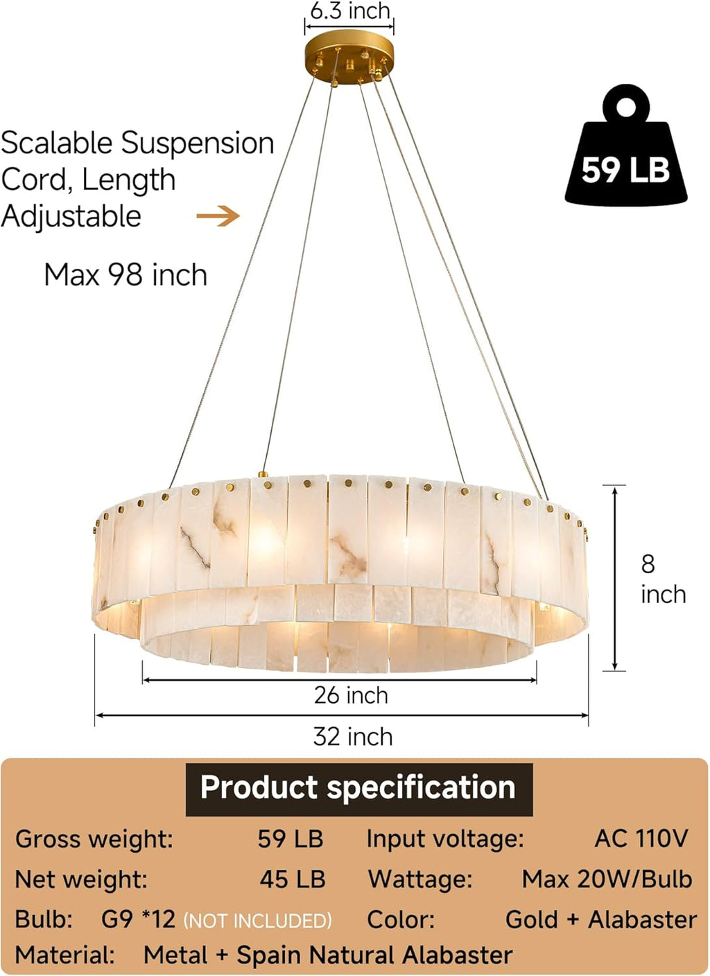 32" 12-Light Modern Round Chandelier