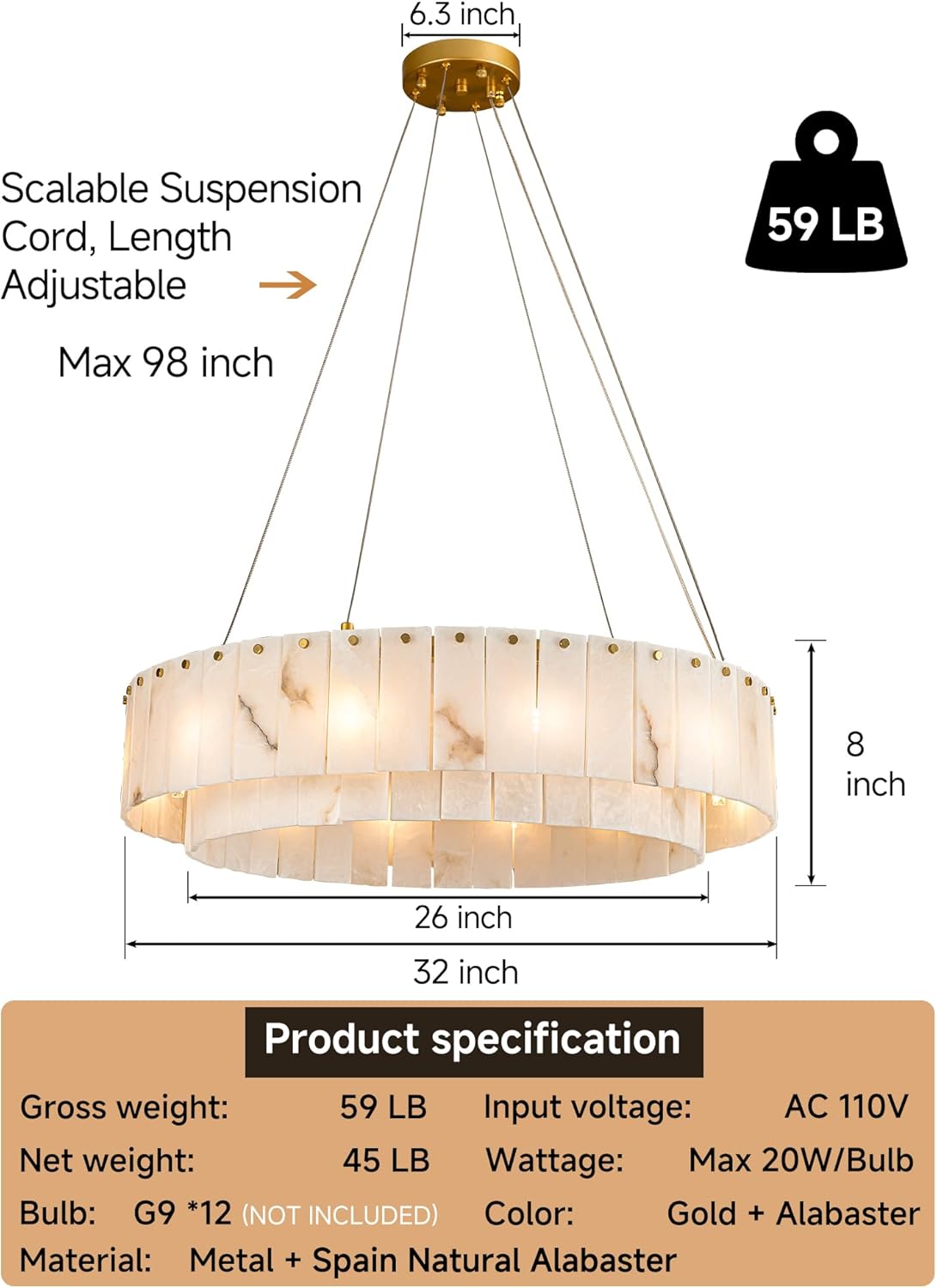 32" 12-Light Modern Round Chandelier