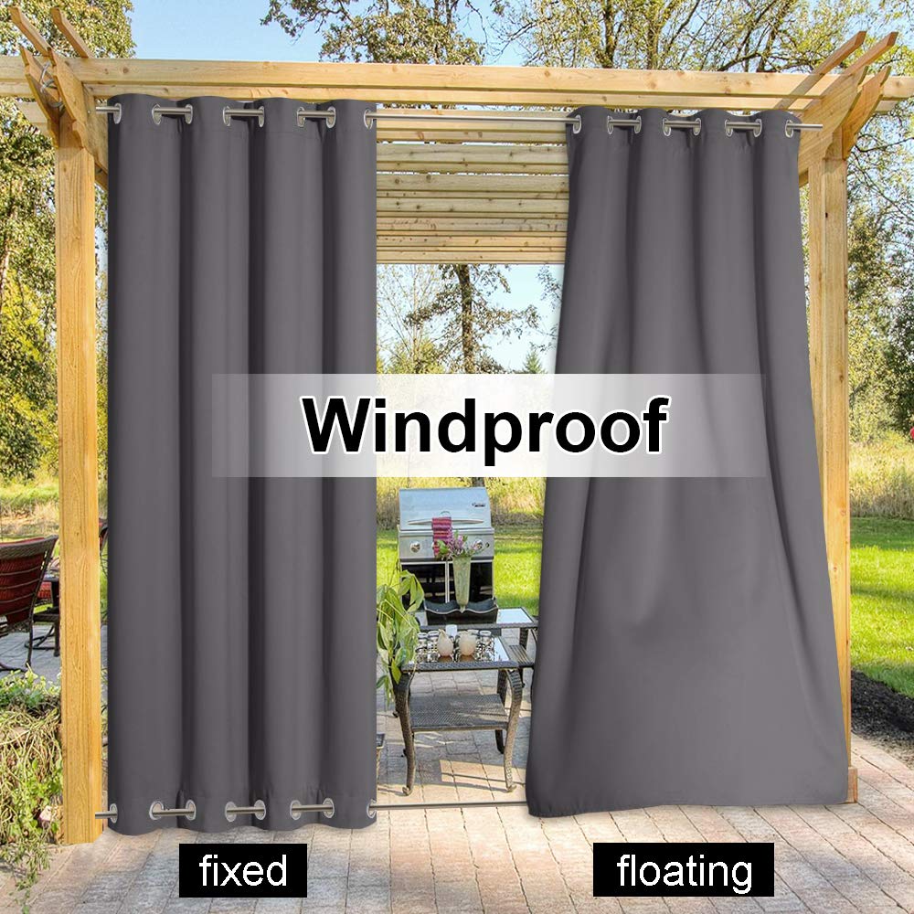 Blackout Outdoor Curtain Waterproof Extra Long 120", Windproof Energy Saving Top and Bottom Rustproof Grommets