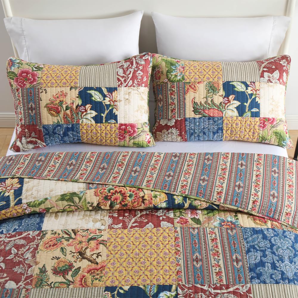 Cotton Bedspread Quilt Sets Reversible Bedding Coverlet Sets 3 Pieces Gorgeous Rustic Vintage Floral Red Yellow